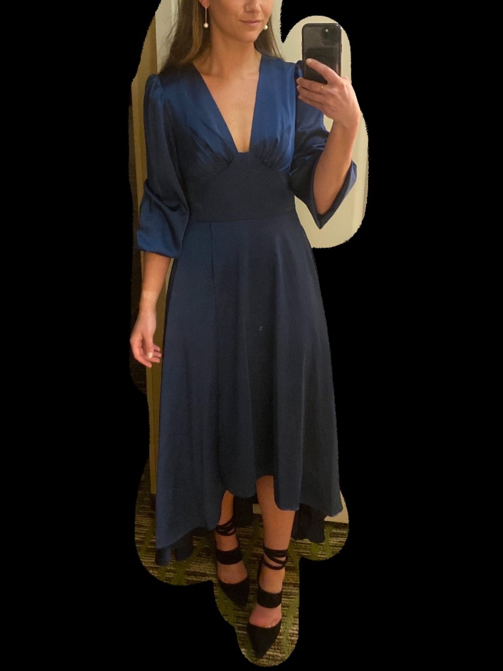 Aidan Mattox Navy Blue Silk Crepe Midi Dress